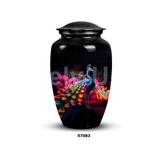 Aluminium <b>Peacock</b> Theme Cremation Adult Urn for Human Ashes Decorative Large Urn With Free Velvet <b>Bag</b> - Product Image 2