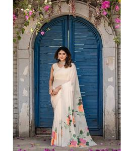 Sari Georgette de imitación pesado de diseñador con rico estampado digital adecuado para mujeres elegante atuendo tradicional para ocasiones especiales - Product Image 5