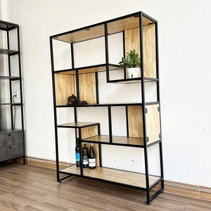 Estantería Decorativa de Estilo Industrial, Madera de Caucho Rústica con Estructura de Hierro para Almacenamiento de Libros en el Hogar, Oficina o Dormitorio - KS68184 - Product Image 4