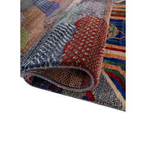 Alfombra Manchaha Azul de Lana y Seda de Bambú Anudada a Mano, 10 mm de Grosor, Rectangular, con Patrón para Pasillo, Modelo Les-2811 - Product Image 2