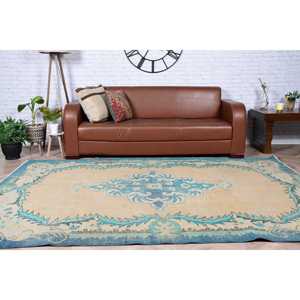 Alfombra Turca Vintage de 6.3x8.7 pies (192x266 cm), Alfombra Azul con Diseño de Patchwork - Product Image 3