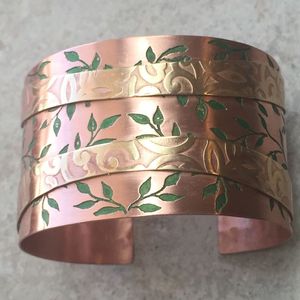 Stylish Antiqued <b>Copper</b> Fashion Cuff Bracelet Embossed Scroll Design Accessory - Product Image 5
