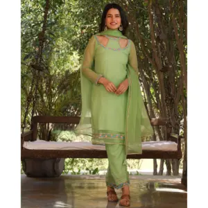 Conjunto de Traje de Manga Larga Estilo Dulce, Transpirable y Ecológico, Bordado con Encaje de Organza Verde para Mujer, Marca Saryu - Product Image 3