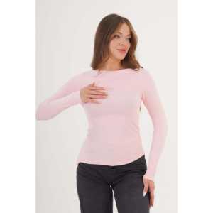 Blusa Rosa de Manga Larga para Mujer al por Mayor con Abertura Lateral - Product Image 3