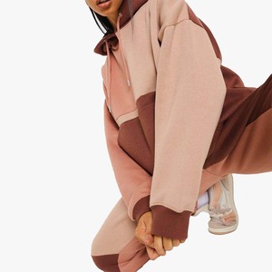 Sudadera con capucha de bloque de algodón 100% de gran tamaño para mujer de la mejor calidad, forro polar pesado de invierno con logotipo de diamantes de imitación bordado, diseño impreso - Product Image 4
