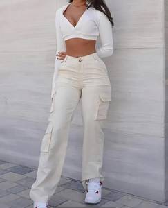 Pantalon cargo en toile léger pour homme et femme, longueur totale, avec taille élastique, poches tendance, vêtements, pantalon d'automne - Product Image 6