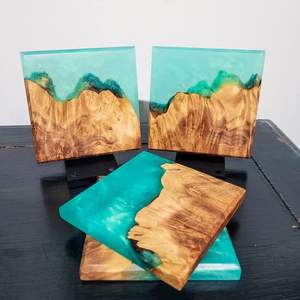 Set de sous-verres en résine de qualité incroyable avec effet océan Dessous de verre rond carré décoratif en résine époxy par Craftsy Home - Product Image 6