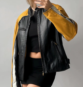 แจ็กเก็ตหนังแฟชั่นใหม่สำหรับผู้หญิงเสื้อแจ็คเก็ตหนังกันลม - Product Image 6
