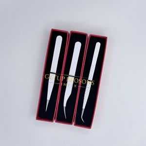 Pinzas Profesionales para Extensión de Pestañas, Pinzas de Aislamiento de Acero Inoxidable con Punta de Fibra, Recubrimiento en Polvo Blanco, Herramienta para Pestañas - Product Image 1