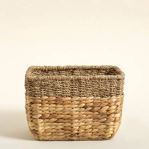 Combinación de algas marinas tejidas a mano ecológicas 100% con cesta de almacenamiento de jacinto de agua con asas para decoración y organizador del hogar - Product Image 4