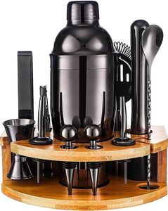 Vente en gros Ensemble de barman Shaker à cocktail Boston Tasse à shaker en acier inoxydable Support en bambou Ensemble complet - Product Image 6