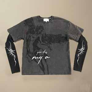 Custom Graphic Ripped Long Sleeve T <b>Shirts</b> for Men Vintage Acid Wash <b>Shirts</b> <b>Waffle</b> Distressed Double Layer Long Sleeve T-<b>shirt</b> - Product Image 4