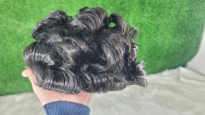 Postizo de Encaje Francés BIO Genuino con Base de Encaje y PU, Cabello Remy Indio con Ondas Profundas para Hombre - Product Image 5