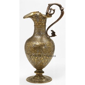 Rustique Vintage Art Designer En Acier Inoxydable Argent Brillant Poli Maison Et Hôtel Fantaisie Pichet Avec Couvercle Supérieur Plaqué Or Fournitures - Product Image 5