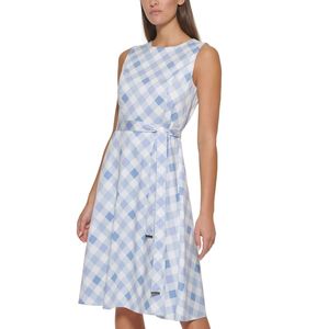 Abito midi svasato blu da donna Tommy Hilfiger con cintura, taglia 12, traspirante, stile ufficio, con cerniera decorativa, OEM/ODM - Product Image 3