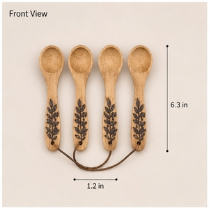 ชุดช้อนไม้ 4 ชิ้น ลายใบไม้ แกะสลักด้วยมือ สำหรับใช้ในครัว - Product Image 2