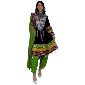 เดรสอัฟกันแนววินเทจใส่สบายสำหรับผู้หญิงประดับด้วยผ้าลูกไม้ตกแต่งด้วยกระดุมเอวต่ำเอวธรรมชาติไม่ซ้ำใคร - Product Image 6