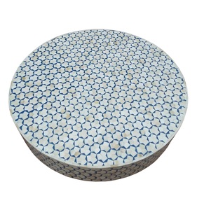 Mesa de Centro Redonda Hecha a Mano con Incrustaciones de Hueso, Diseño Elegante y Duradero, Decoración Única para el Hogar, Mueble Decorativo para Sala de Estar - Product Image 3