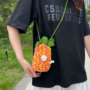 Autumn Crochet Creative Gradient Pineapple <b>Bucket</b> Handmade Wool Women's Crossbody Shoulder Bag Open Large Capacity Fashion Style - Product Image 1