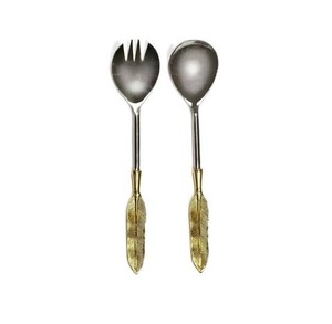 <b>Salad</b> <b>Server</b> With Leaf Shaped Handle New Metal Cutlery Set New Design Metal Flatware New Look Metal <b>Salad</b> Spoon and Fork - Product Image 1