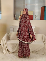 Robe de prière décontractée à capuche en coton et mousseline pour femme, ensemble deux pièces style Moyen-Orient, burqa, foulard, longueur ras du sol, manches longues