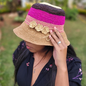 Crochet raphia plage et chapeaux quotidiens fait main mode coloré pour dames et femmes fabriqué à madagascar bob article - Product Image 6