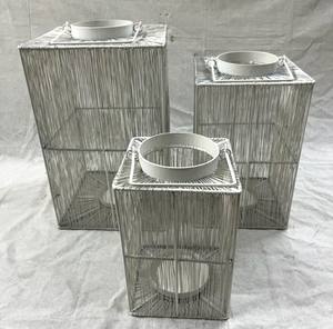 Linternas de Metal de forma cuadrada hechas a mano, 3 tamaños, diseño de tejido recto, revestimiento en polvo, decoración del hogar, vela de Metal, Navidad - Product Image 3