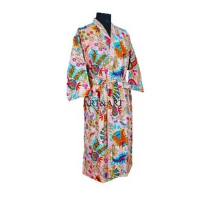 Robe kimono en coton vintage élégante faite à la main en Inde pour femmes, robe de nuit maxi avec motif floral, haute qualité - Product Image 5