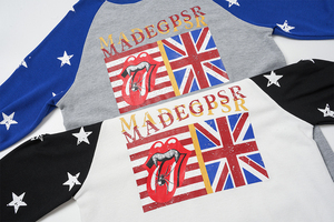 Unisex Long Sleeve <b>Raglan</b> T-Shirt With Stars And Flags Print Crew Neck Streetwear Regular Fit 100% Cotton Knitted Breathable - Product Image 5