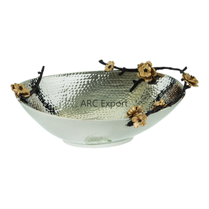 Bol à mélanger en marbre massif avec base en métal plaqué or, décoration de table jetable pour les événements et les fêtes de mariage, bol de service pour aliments - Product Image 3