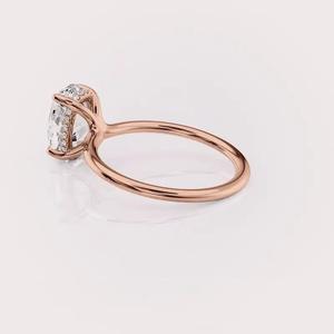 IGI Certified Oval Cut Lab Grown Diamond Solitaire Engagement-Wedding <b>Ring</b> with Hidden Halo in 9K Yellow / Rose & White Gold - Product Image 4