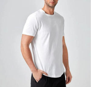 T-shirt à manches courtes à col rond en coton noir et blanc avec logo personnalisé brodé OEM - Product Image 2