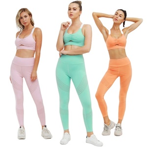 2-Piece Women's Yoga Leggings Set Spandex/Nylon Breathable & Quick Dry <b>Elastic</b> Waist <b>Knee</b>-Length Custom Logo Option - Product Image 2