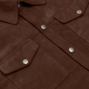 <b>Men's</b> Dark Brown Suede Trucker <b>Shirt</b> Western Denim Style <b>with</b> Front <b>Pockets</b> Formal or Casual Wear Available in All Sizes. - Product Image 3