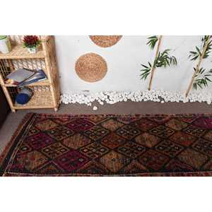 2.5x12.7 ft Rug, Vintage Turkish Rug, <b>Red</b> Ombr <b>Wool</b> Rug - Product Image 5
