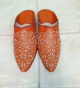 Wholesale Handcrafted Orange Moroccan Leather Babouche Slippers Floral Engraved <b>Mules</b> <b>Pointed</b> Slip On Flat Shoes multiple colors - Product Image 2