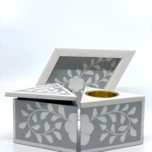 Quemador de nácar tallado a mano-Bandeja con incrustaciones florales para uso decorativo - Product Image 3