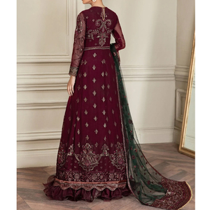 Robe de soirée indienne traditionnelle Salwar Kameez islamique pakistanaise faite à la main avec paillettes en dentelle solide et décorations de boutons - Product Image 2