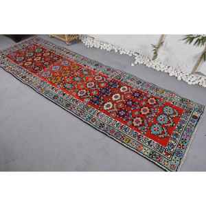 Alfombra turca Vintage azul roja tradicional área grande lana de 3,1x9,8 pies con respaldo de látex nuevo modelo para habitaciones rectangulares de pasillo - Product Image 4