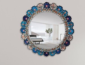 Miroir péruvien bleu - Décoration d'intérieur - Miroir d'accent - Miroir argenté - Miroir colonial - Miroir antique - Product Image 3