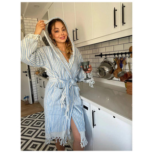 Premium Quality Striped Peshtemal <b>Bathrobe</b> %100 Cotton 100x180cm 1500 gr made in Turkiye - Product Image 2