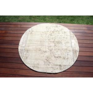 Tapis turc vintage 3,7x3,7 pieds, tapis rond persan en laine blanche - Product Image 3