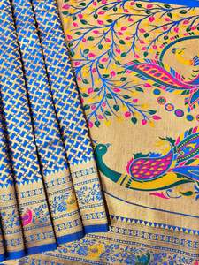 Sari de Seda Paithani Suave Premium con Tejido Zari y Pallu en Contraste, Ideal para Fiestas, para Mujeres Indias, Hecho en India, Sin Plazo de Entrega, En Stock - Product Image 4