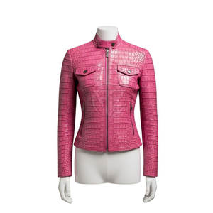Elegant Embossed Leather <b>Jacket</b> with Knitted Construction Clean Stitching Textured Detail Eco-Friendly Premium Feel - Product Image 4