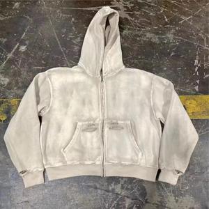 Sudadera con Capucha Extra Grande de Estilo Vintage para Hombre, Lavada al Ácido, con Cuello Cortado y Detalles Desgastados, 100% Algodón - Product Image 1