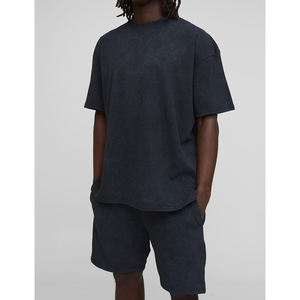 Ensemble de 2 t-shirts élégants pour hommes en coton à col ras du cou décontracté à manches courtes respirant 280 grammes en tissu à motif solide coupe régulière - Product Image 1