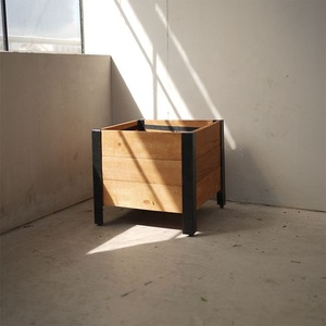 Square Wood Planter <b>Box</b> with Powder-Coated Steel Legs-<b>Removable</b> PP Bag-16.5x16.5x15.5in.-Brown-Modern Garden Planter - Product Image 5