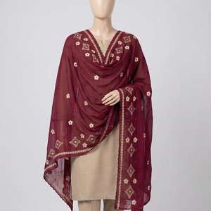 Hiyab Largo y Grande para Mujer, Estilo Dubái, de Algodón Voile con Diseño Floral Rojo y Dorado, Bordado con Pedrería, Transpirable, Ligero y Suave - Product Image 3