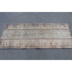 Alfombra Turca, Alfombra Pequeña de 2.2x5.3 pies, Alfombra Vintage de Lana con Diseño a Cuadros Azules - Product Image 2