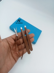 Pinces à sourcils couleur chocolat brun avec lame pointue, ciseaux à ressort, logo personnalisé, antistatiques, ensemble de 3 pièces - Product Image 2